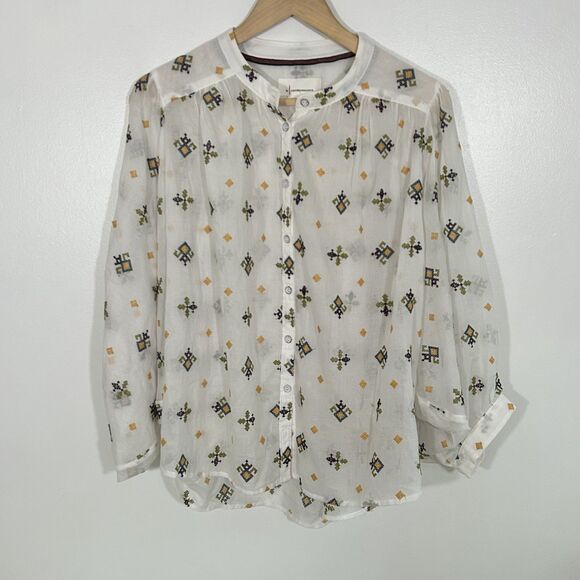 New Anthropologie Lisabetta Embroidered Top Size Small Buttondown Oversize Women - Picture 4 of 13